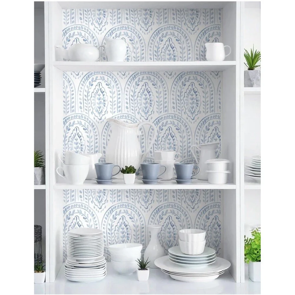 Peel Stick Wallpaper Contact Removable Boho Modern Blue White 17.3